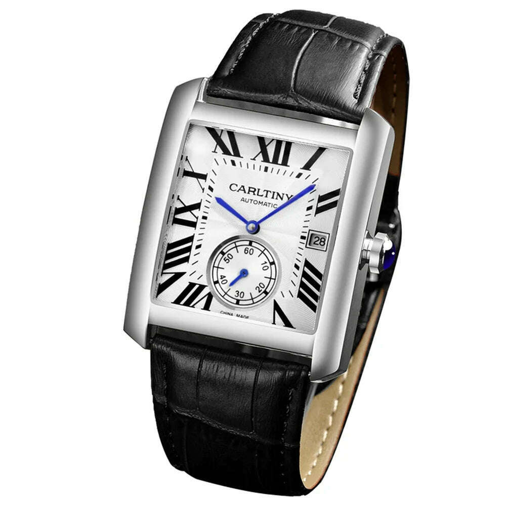 Luxury Automatic Watch Men Mechanical Wristwatches Top Brand Dress Watches Square Stainless Steel Waterproof Clock CARLTINY 2023