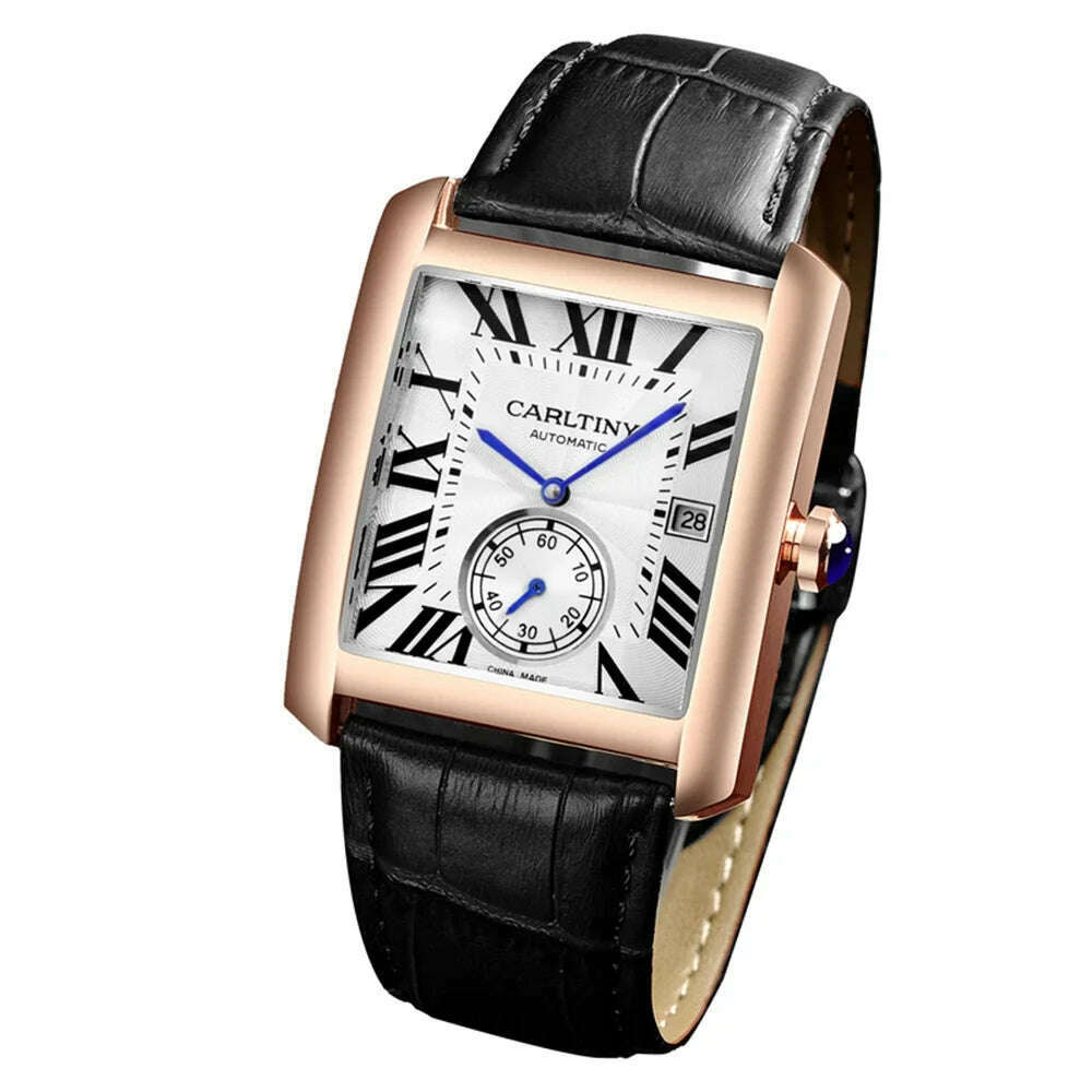 Luxury Automatic Watch Men Mechanical Wristwatches Top Brand Dress Watches Square Stainless Steel Waterproof Clock CARLTINY 2023