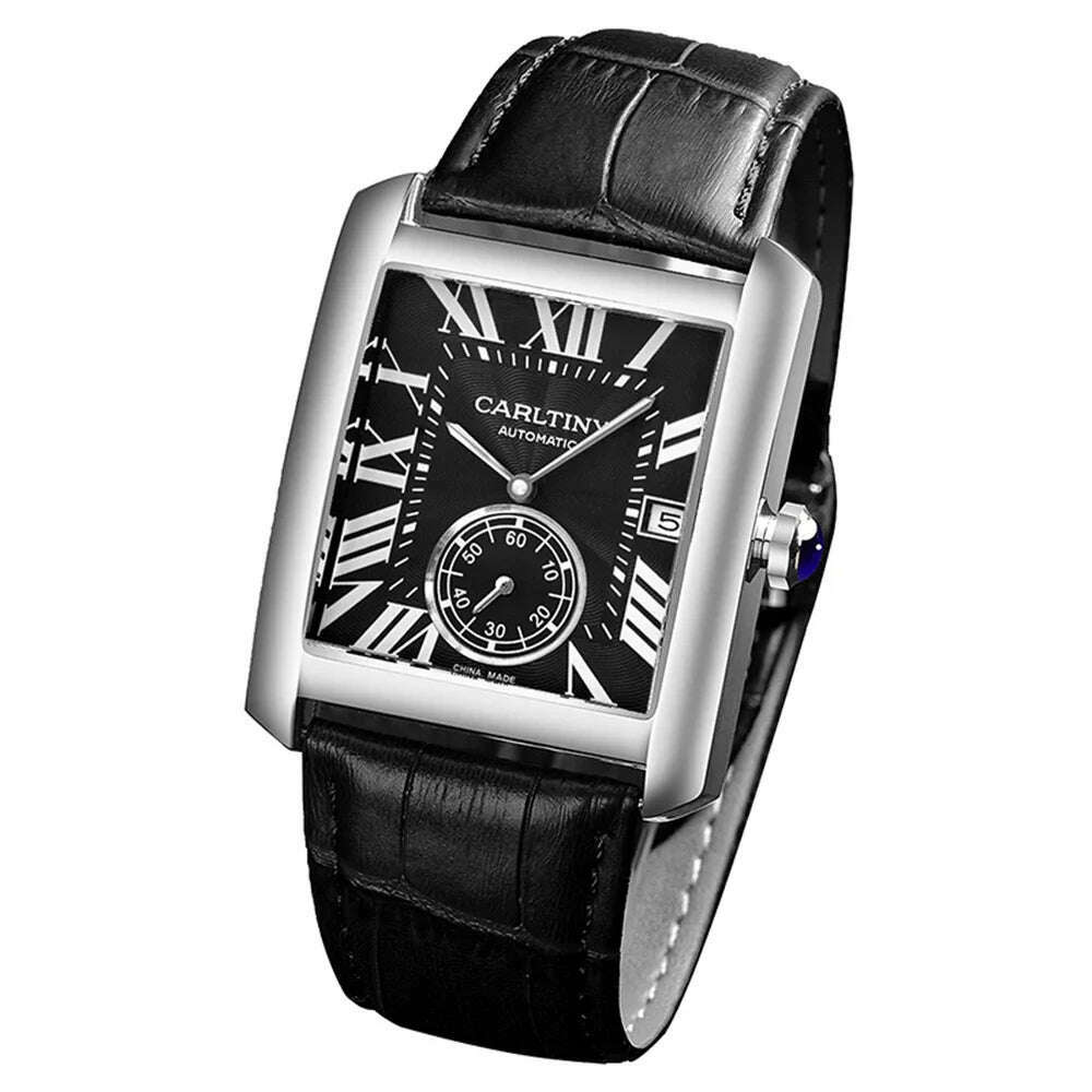 Luxury Automatic Watch Men Mechanical Wristwatches Top Brand Dress Watches Square Stainless Steel Waterproof Clock CARLTINY 2023