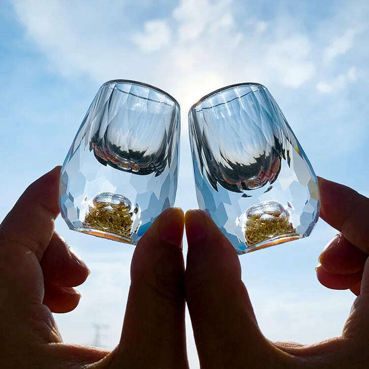 Luxury Crystal Glass Vodka Glass Sake Shochu Glass Bar Liqueur Double Bottom Gold Foil Glass Tea Cup High-end Gifts Hard Liquor