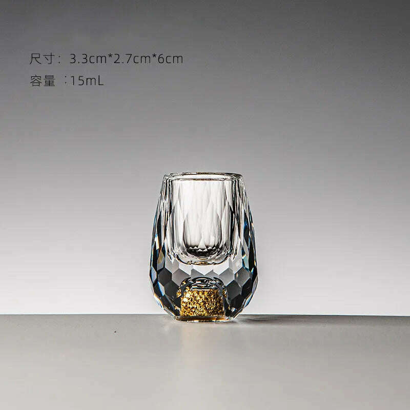 Luxury Crystal Glass Vodka Glass Sake Shochu Glass Bar Liqueur Double Bottom Gold Foil Glass Tea Cup High-end Gifts Hard Liquor