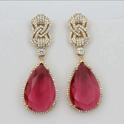 Luxury Dangle Earrings Red Yellow Transparent Teardrop Earrings for Women Evening Party Wedding Bridal Jewelry Gift Wife