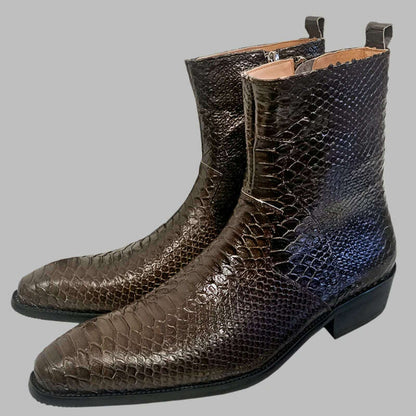 Luxury Men Mid-Calf Boots High Grade Python Print Shoes Casual Mens Dress Boots Winter Leather Chelsea Boots Shoes Men