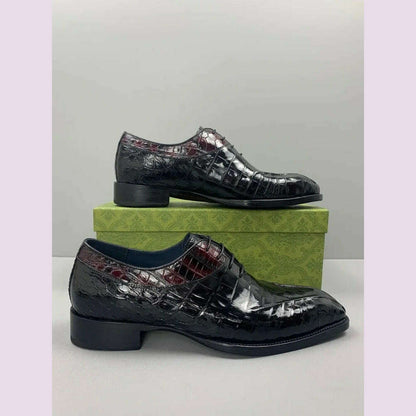 Luxury Mens Crocodile Genuine Leather Dress Shoes Italian Designer Lace Up Med Heel Mixed Colors Business Man Work Formal Shoes
