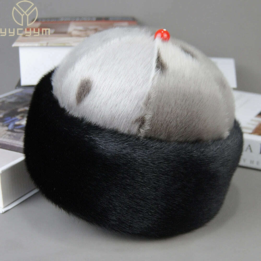 Luxury Winter Unisex Top Real Mink Fur Bomber Hat Unisex Genuine Marten Head Warm Black/Brown Caps Best Gift For Parents Gorras