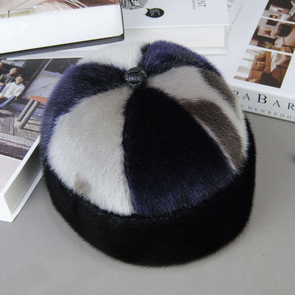 Luxury Winter Unisex Top Real Mink Fur Bomber Hat Unisex Genuine Marten Head Warm Black/Brown Caps Best Gift For Parents Gorras