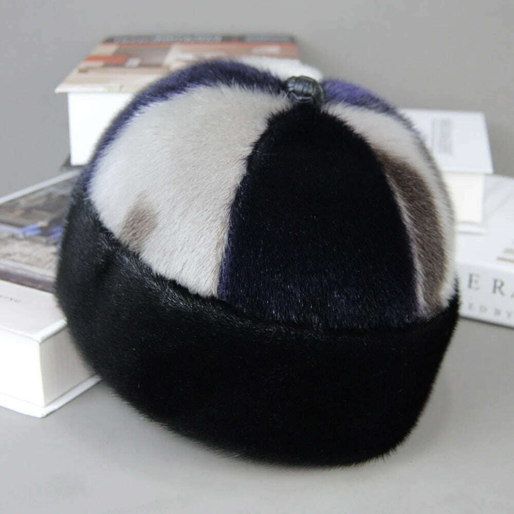 Luxury Winter Unisex Top Real Mink Fur Bomber Hat Unisex Genuine Marten Head Warm Black/Brown Caps Best Gift For Parents Gorras
