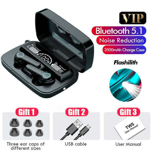 M19 Bluetooth Wireless headset 5.3 Bluetooth Earphones IPX5 Waterproof Headsets with Mic HiFi Stereo Music Earbuds for all phone