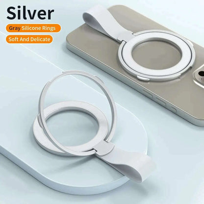 MagSafe Magnetic Ring Phone Holder with Silicone Cord Rotating Kickstand for Iphone15 14 13 12 Series Desktop AlloyBuckle Stand