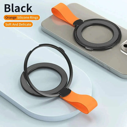MagSafe Magnetic Ring Phone Holder with Silicone Cord Rotating Kickstand for Iphone15 14 13 12 Series Desktop AlloyBuckle Stand