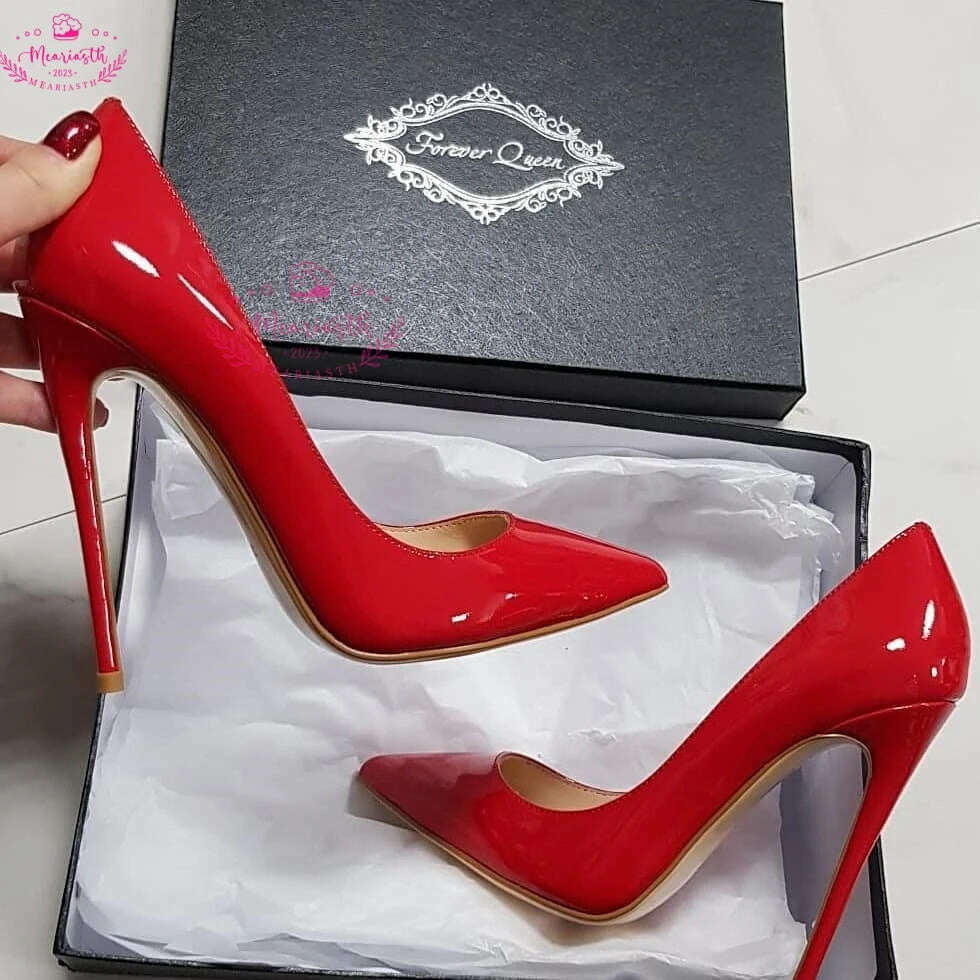Meariasth 12cm Red Pointed Toe Pumps Stiletto high Heels women Patent Leather Shallow Dress Shoes Women Sexy Party Heels Blue