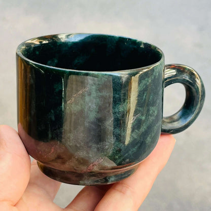 Medicine King Stone Teacup Handle Mug Natural Gemstone Green Jade Milk Coffee Mugs Health Gongfu Teaware Colleagues Friends Gift