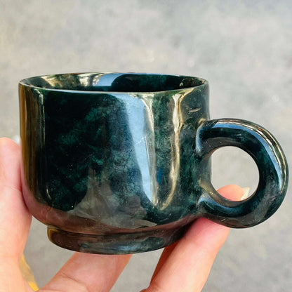 Medicine King Stone Teacup Handle Mug Natural Gemstone Green Jade Milk Coffee Mugs Health Gongfu Teaware Colleagues Friends Gift