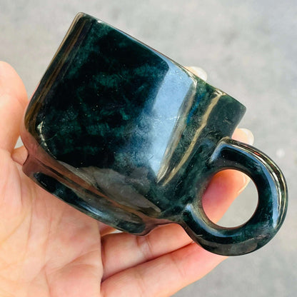 Medicine King Stone Teacup Handle Mug Natural Gemstone Green Jade Milk Coffee Mugs Health Gongfu Teaware Colleagues Friends Gift