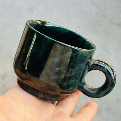 Medicine King Stone Teacup Handle Mug Natural Gemstone Green Jade Milk Coffee Mugs Health Gongfu Teaware Colleagues Friends Gift