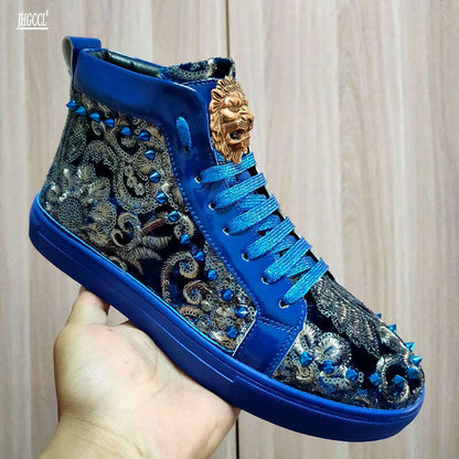 Men Fashion Casual Ankle Boots Spring Autumn Rivets Luxury Brand High Top Sneakers Male High Top Punk Style Shoes A6