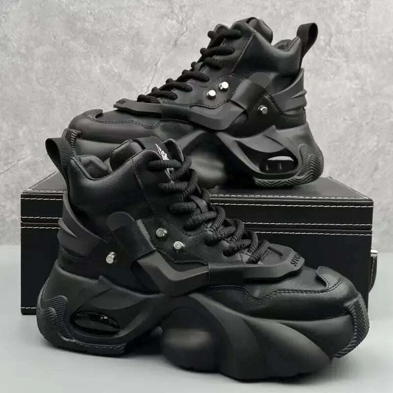 Men's Boots High Top 2024 Autumn New Trend Wear-resistant Synthetic Leather Boots Casual Lace Up Height Increasing Fashion Boots