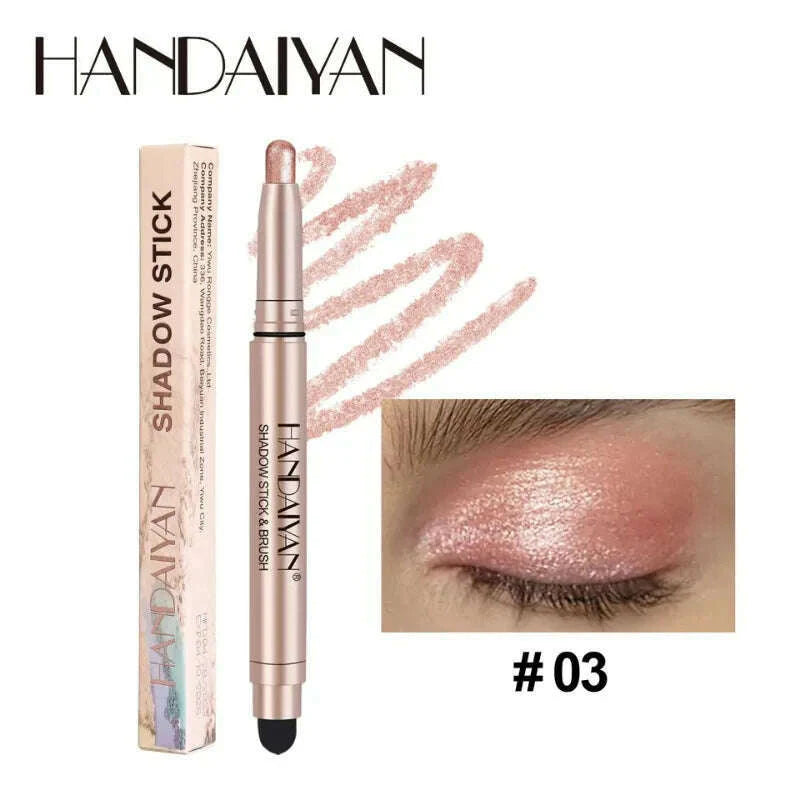 Metallic Double-head Eyeshadow Stick Diamond Shimmer Highlighter Pencil Ultra Pigmented Long Lasting Cream Eye Shadow Sponge Pen