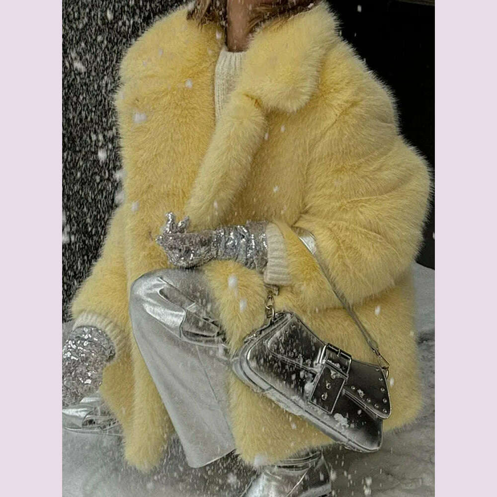 Mid-Length Women's Fur Coat Suit Collar Loose Imitation Fox Fur Plush Coats Warm Soft Thickened Winter Socialite Fur Overcoat