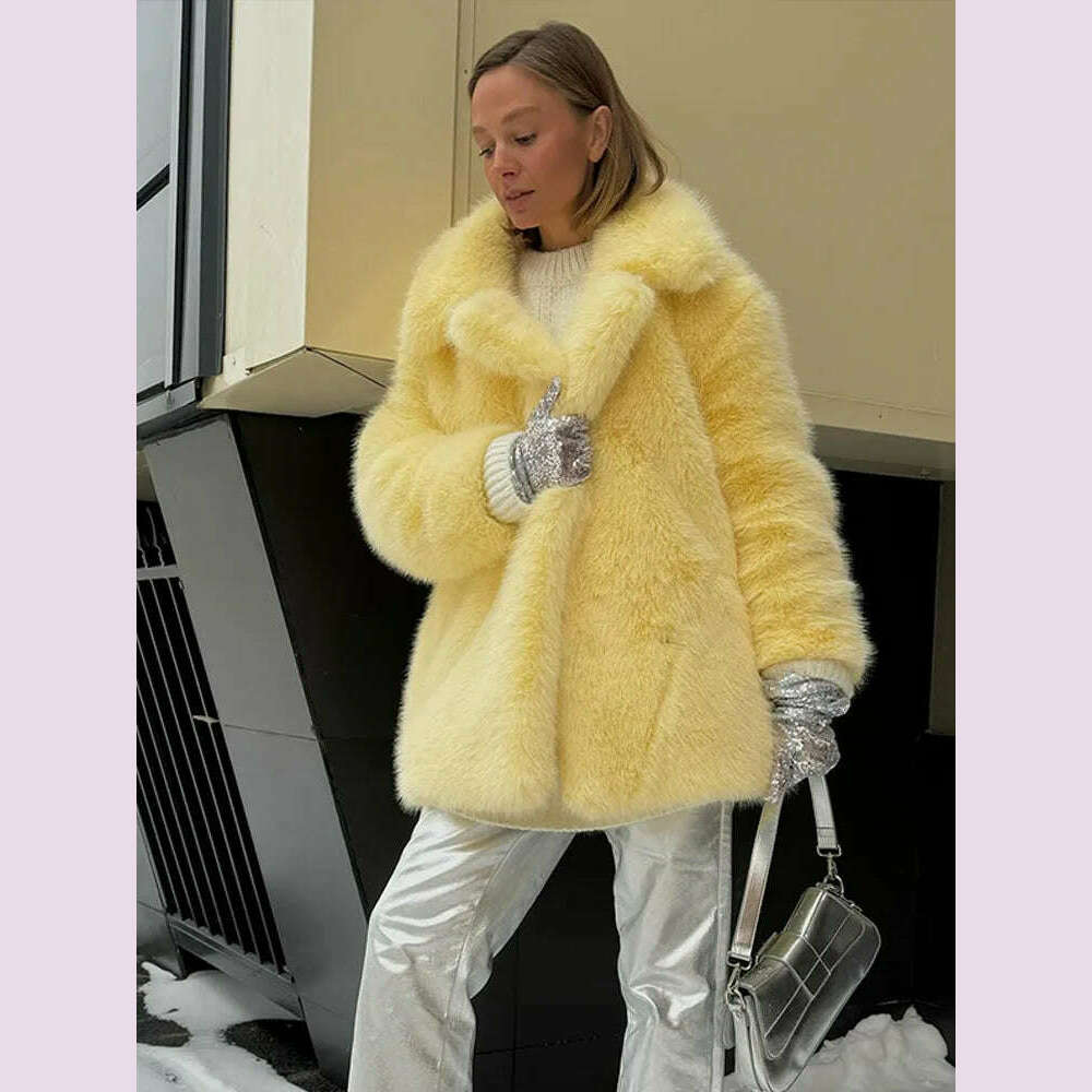 Mid-Length Women's Fur Coat Suit Collar Loose Imitation Fox Fur Plush Coats Warm Soft Thickened Winter Socialite Fur Overcoat