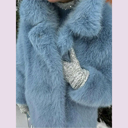 Mid-Length Women's Fur Coat Suit Collar Loose Imitation Fox Fur Plush Coats Warm Soft Thickened Winter Socialite Fur Overcoat