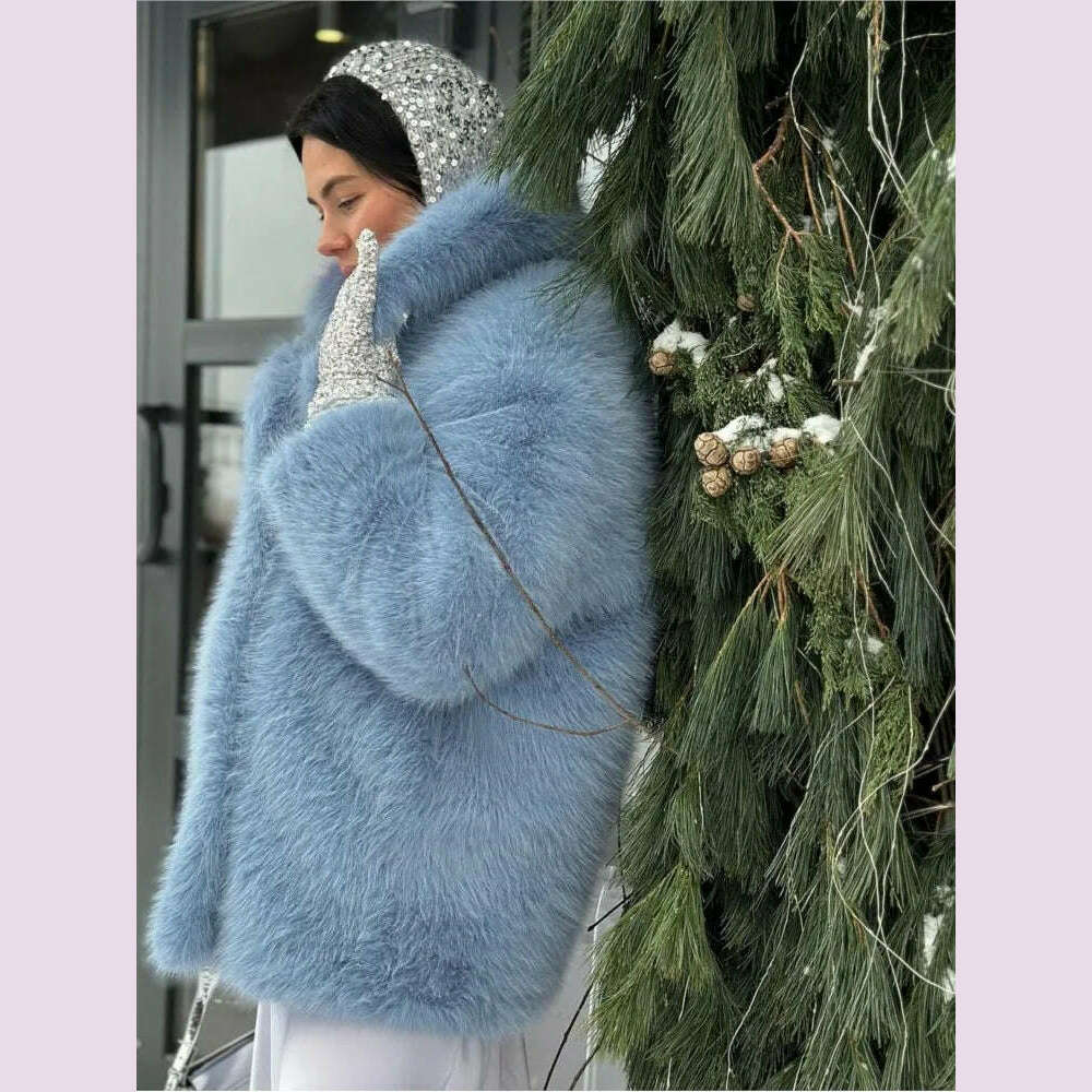 Mid-Length Women's Fur Coat Suit Collar Loose Imitation Fox Fur Plush Coats Warm Soft Thickened Winter Socialite Fur Overcoat