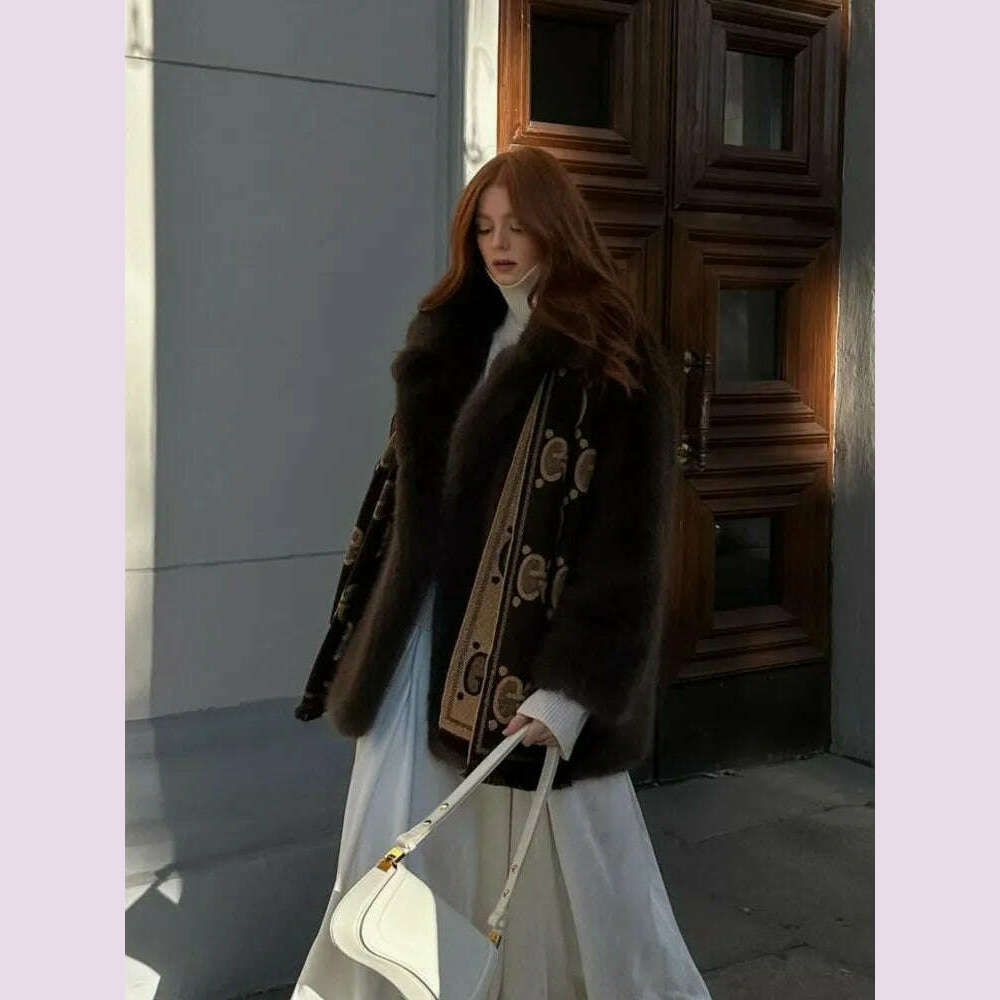 Mid-Length Women's Fur Coat Suit Collar Loose Imitation Fox Fur Plush Coats Warm Soft Thickened Winter Socialite Fur Overcoat