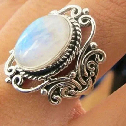 Milangirl Large Oval Fire Opal Rings for Women Fashion Jewelry White Moonstone Bright Color S for Women Wedding Engagement