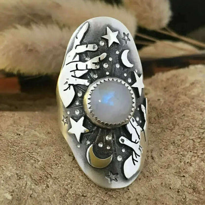 Milangirl Large Oval Fire Opal Rings for Women Fashion Jewelry White Moonstone Bright Color S for Women Wedding Engagement