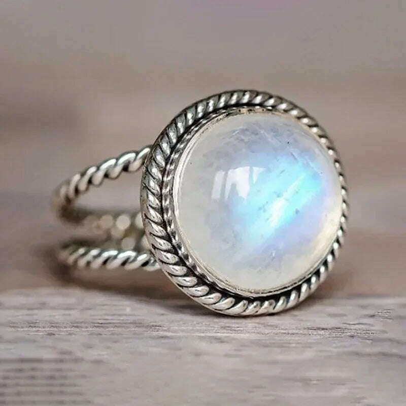 Milangirl Large Oval Fire Opal Rings for Women Fashion Jewelry White Moonstone Bright Color S for Women Wedding Engagement