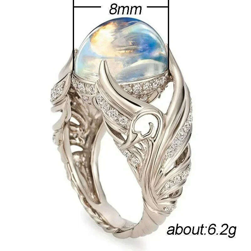 Milangirl Large Oval Fire Opal Rings for Women Fashion Jewelry White Moonstone Bright Color S for Women Wedding Engagement