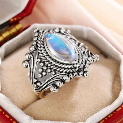 Milangirl Large Oval Fire Opal Rings for Women Fashion Jewelry White Moonstone Bright Color S for Women Wedding Engagement
