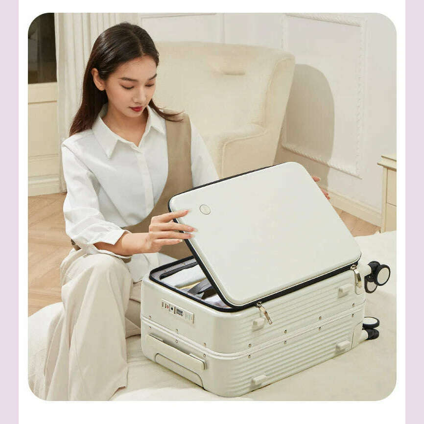 Mixi New Aluminum Frame Suitcase Carry On Rolling Luggage with USB Port Boarding Cabin Cup and Phone Holder 20 24 Inch