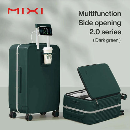 Mixi New Aluminum Frame Suitcase Carry On Rolling Luggage with USB Port Boarding Cabin Cup and Phone Holder 20 24 Inch