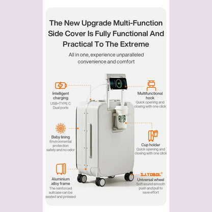 Mixi New Aluminum Frame Suitcase Carry On Rolling Luggage with USB Port Boarding Cabin Cup and Phone Holder 20 24 Inch