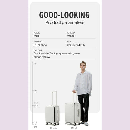 Mixi New Aluminum Frame Suitcase Carry On Rolling Luggage with USB Port Boarding Cabin Cup and Phone Holder 20 24 Inch
