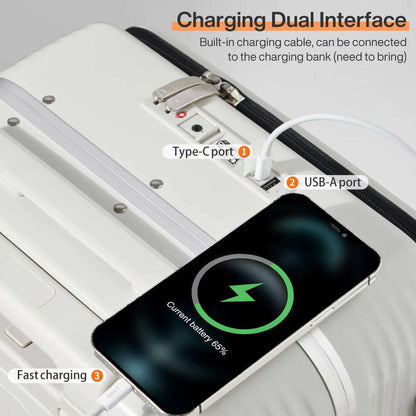 Mixi New Aluminum Frame Suitcase Carry On Rolling Luggage with USB Port Boarding Cabin Cup and Phone Holder 20 24 Inch