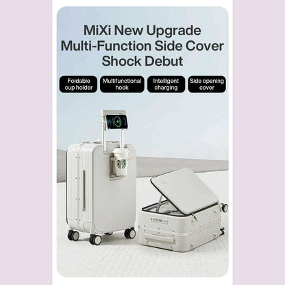 Mixi New Aluminum Frame Suitcase Carry On Rolling Luggage with USB Port Boarding Cabin Cup and Phone Holder 20 24 Inch