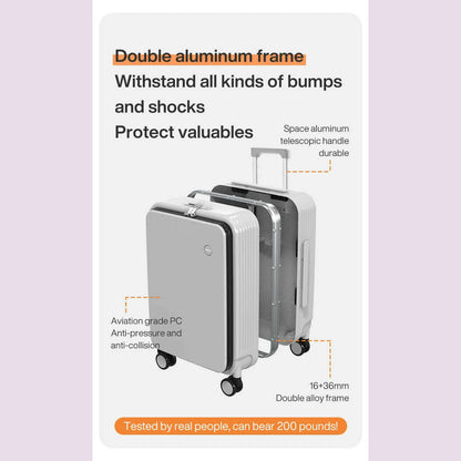 Mixi New Aluminum Frame Suitcase Carry On Rolling Luggage with USB Port Boarding Cabin Cup and Phone Holder 20 24 Inch