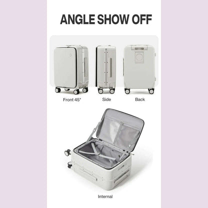 Mixi New Aluminum Frame Suitcase Carry On Rolling Luggage with USB Port Boarding Cabin Cup and Phone Holder 20 24 Inch