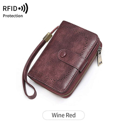 MIYIN Retro Large Capacity RFID Shielded Women's Short Wallet Multi Card Slot Organ Credit Card Bag Multi Functional Zero Wallet