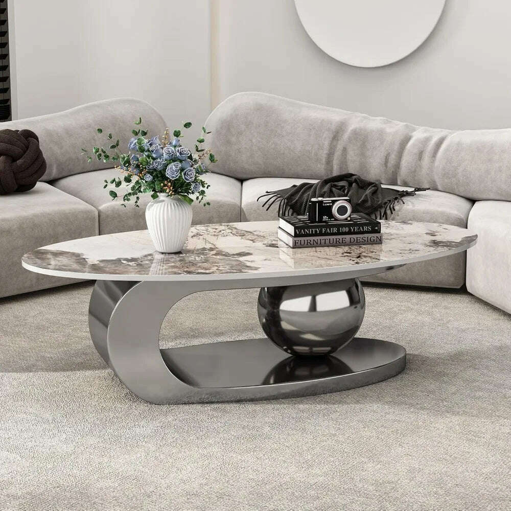 Modern Coffee Table with Marble Top, Exquisitely Crafted in White and Light Brown, Featuring A Modern Style Circular Design