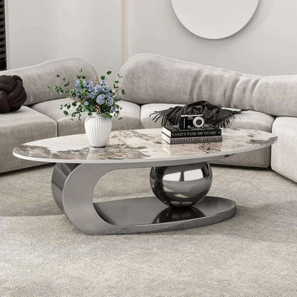 Modern Coffee Table with Marble Top, Exquisitely Crafted in White and Light Brown, Featuring A Modern Style Circular Design