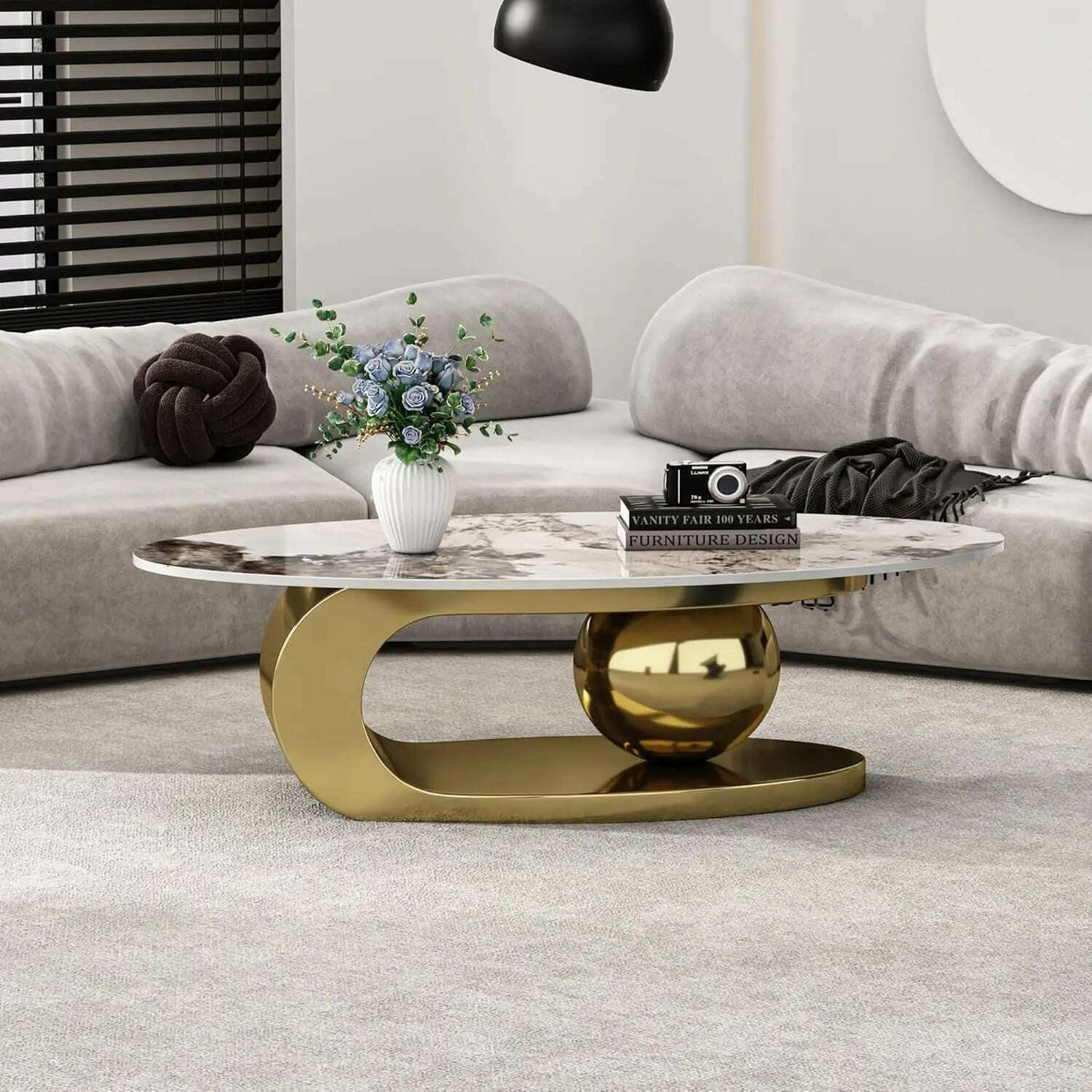 Modern Coffee Table with Marble Top, Exquisitely Crafted in White and Light Brown, Featuring A Modern Style Circular Design