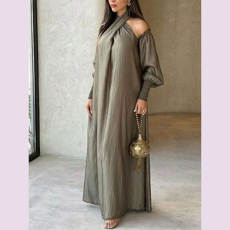 Modigirl Elegant Evening Party Dress For Women Clothing 2025 Spring Summer Puff Sleeves H-line Loose Plus Size Maxi Dresses 3XL