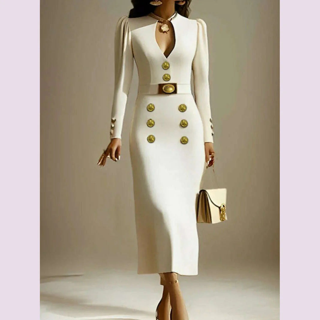 Modigirl Wedding Evening Banquet Dresses for Women Clothing Formal Original Creation Buttoned Long Sleeve Dress for Ladies
