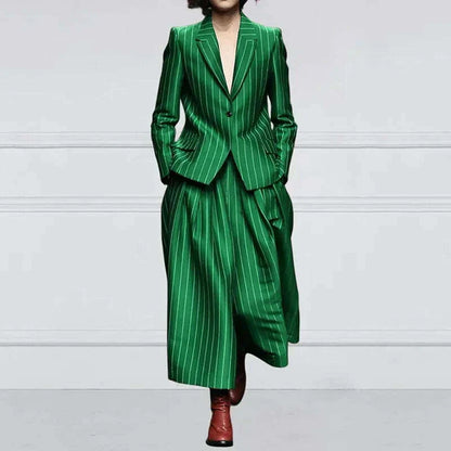 Modigirl Winter Clothes Trendy Pants Suits Set Office for Women 2024 Autumn British Striped Loose Wide Leg Womens England Capris