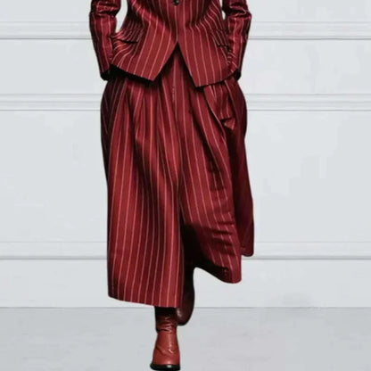 Modigirl Winter Clothes Trendy Pants Suits Set Office for Women 2024 Autumn British Striped Loose Wide Leg Womens England Capris