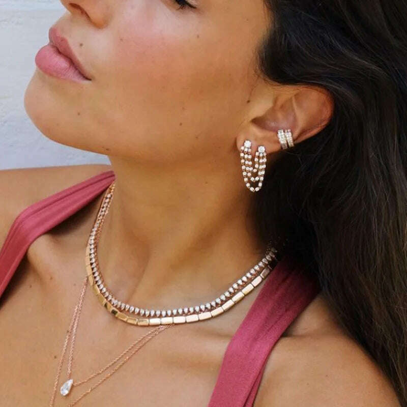 Multi Piercing Luxury Fashion Women Earring Iced Out Bling Sparking 5A CZ Station Long Tassel Chain 1pc Romantic Vermeil Jewelry