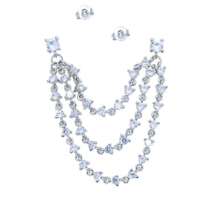 Multi Piercing Luxury Fashion Women Earring Iced Out Bling Sparking 5A CZ Station Long Tassel Chain 1pc Romantic Vermeil Jewelry